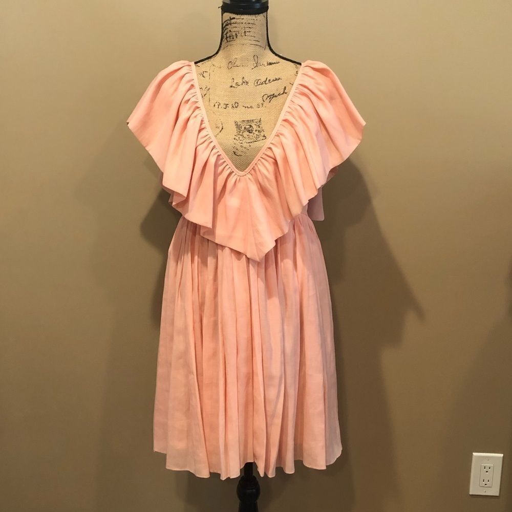 Free People Ketevanna Peach Ruffle V Neck Dress
